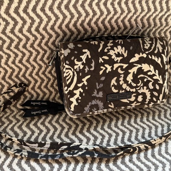 Vera Bradley Black Women Purse Card And Coin Wallet 4" Crossbody Strap Hand Bag - Picture 7 of 8